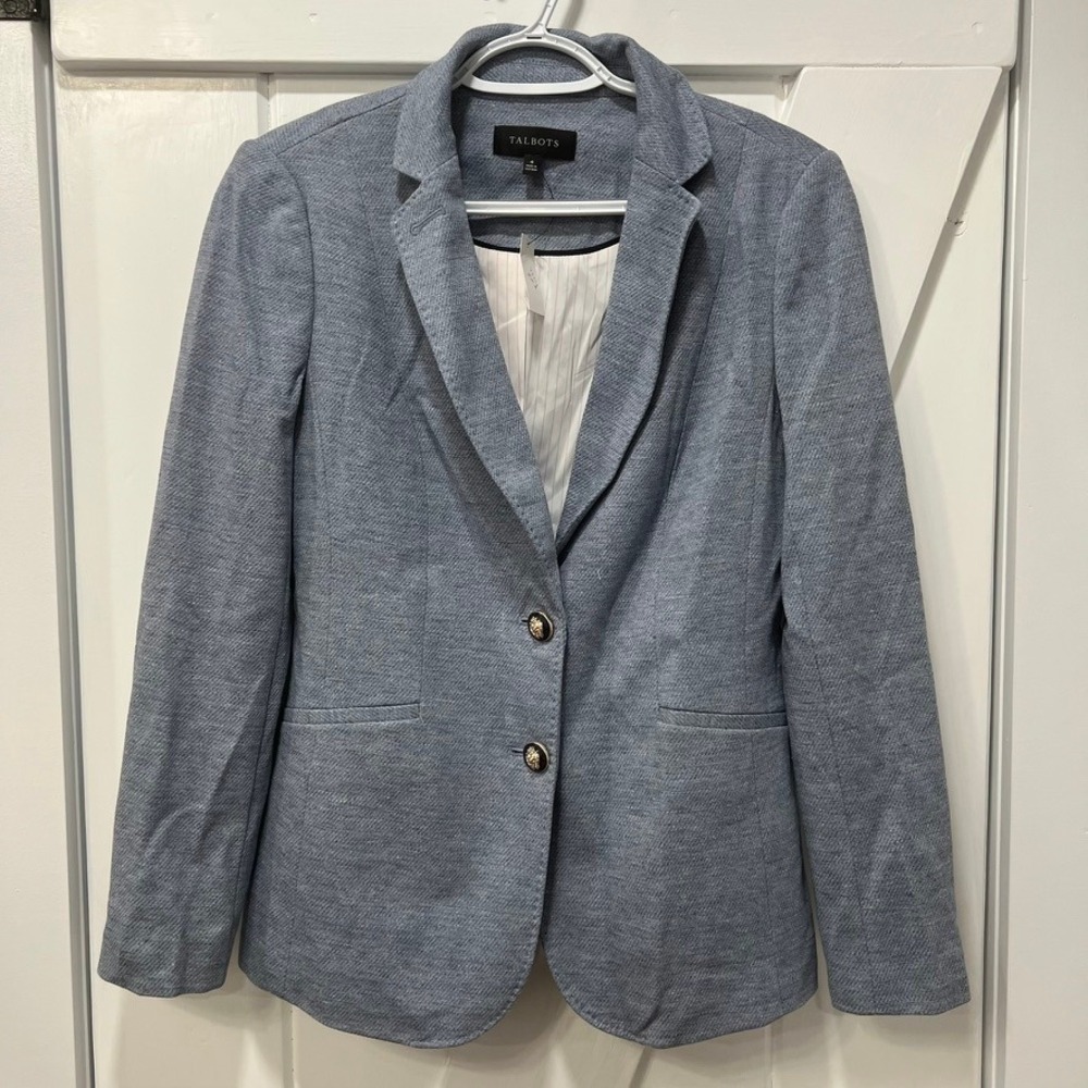 Talbots Womens Blazer 4 Blue NWT $169 Career Single Button Business Cotton